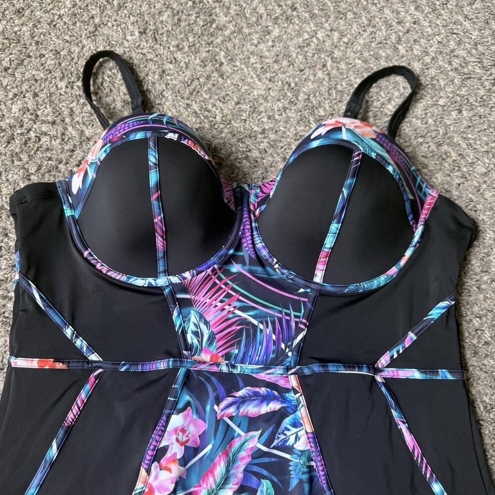 Torrid Slim Fix Underwire Piping One Piece Floral Swimsuit Black 3 DD/F NEW READ - Picture 3 of 6